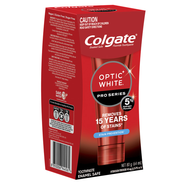 Colgate Optic White Pro Series Stain Prevention Teeth Whitening Toothpaste, 80g, Enamel Safe, with 5% Hydrogen Peroxide