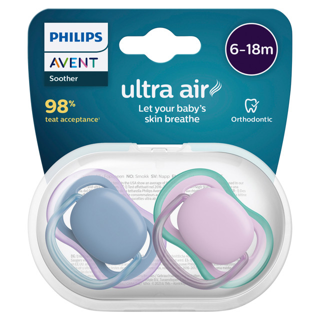 Philips Avent Ultra Air Soother, 6-18 months Plain Mixed 2-pack SCF085/38 Philips Avent Ultra Air Soother, 6-18 months Plain Mixed 2-pack SCF085/38