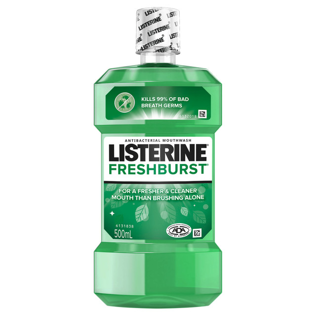 Listerine Freshburst Antibacterial Mouthwash for Fresh Breath & helps Plaque Reduction – 500mL