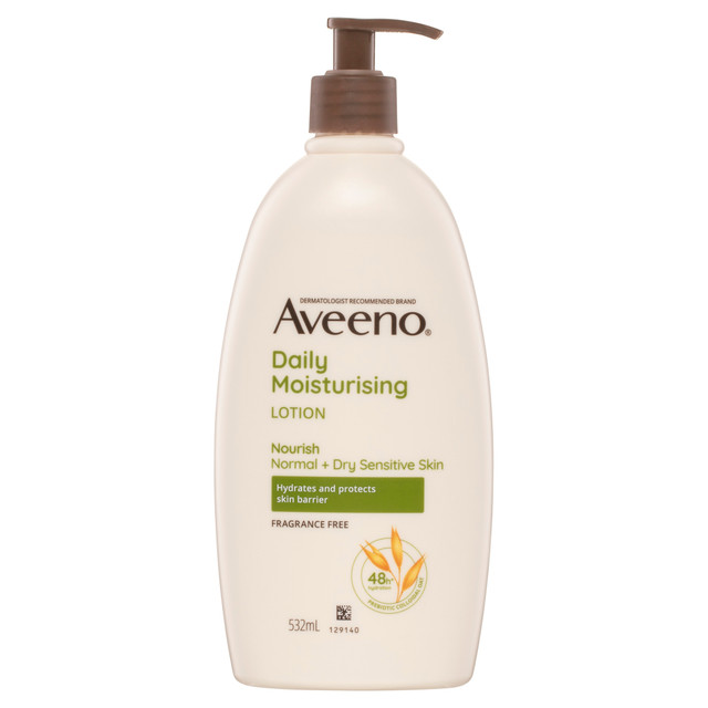 Aveeno Daily Moisturising Non-Greasy Fragrance Free Body Lotion 48-Hour Hydration Soothe Normal Dry Sensitive Skin 532mL