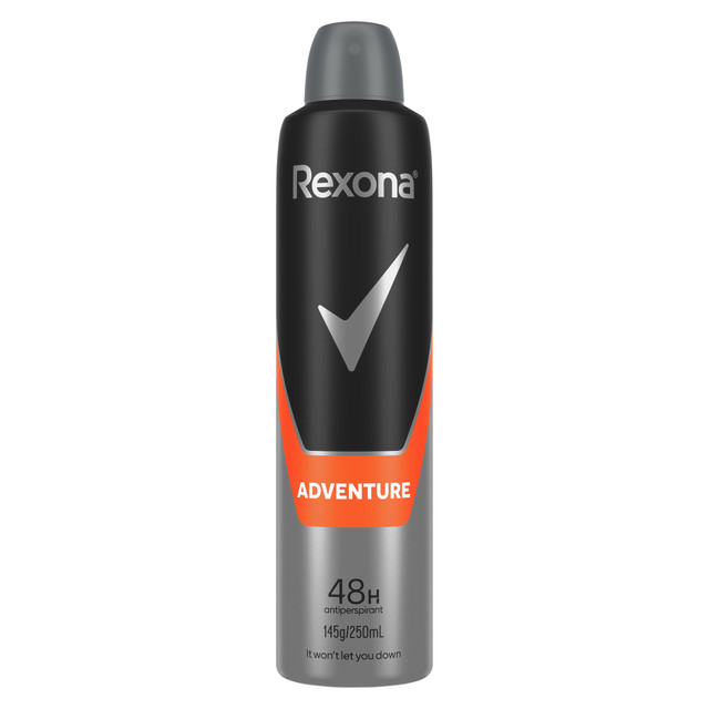 Rexona Men Deodorant aerosol antiperspirant Adventure 48-hour sweat and odour protection 250 mL Rexona Men Deodorant aerosol antiperspirant Adventure 48-hour sweat and odour protection 250 mL