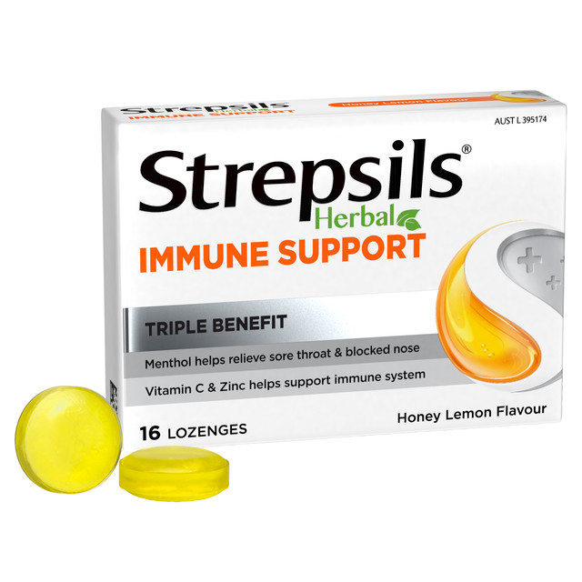 Strepsils Herbal Immune Support Lozenges Honey Lemon 16s Strepsils Herbal Immune Support Lozenges Honey Lemon 16s