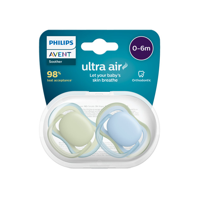 Philips Avent Ultra Air Soother, 0-6 months, Plain Mixed 2-pack, SCF085/28