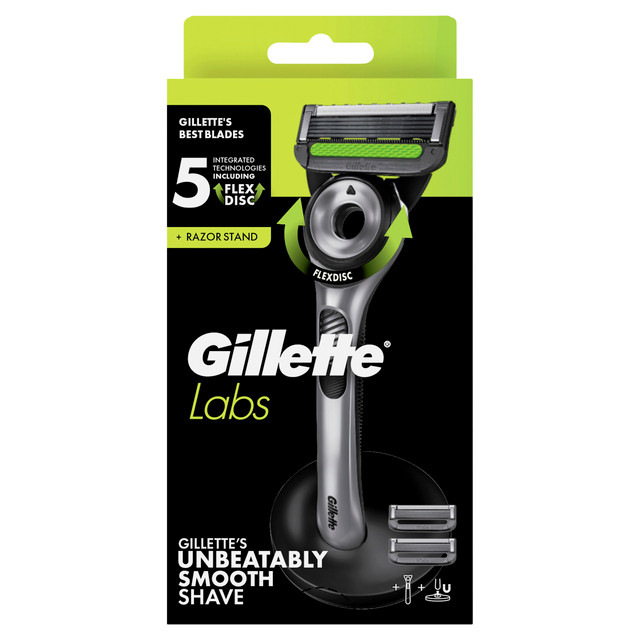 Gillette Labs with Exfoliating Bar Men's Razor Handle + 2 Razor Blades Refills / Cartridges + Stand