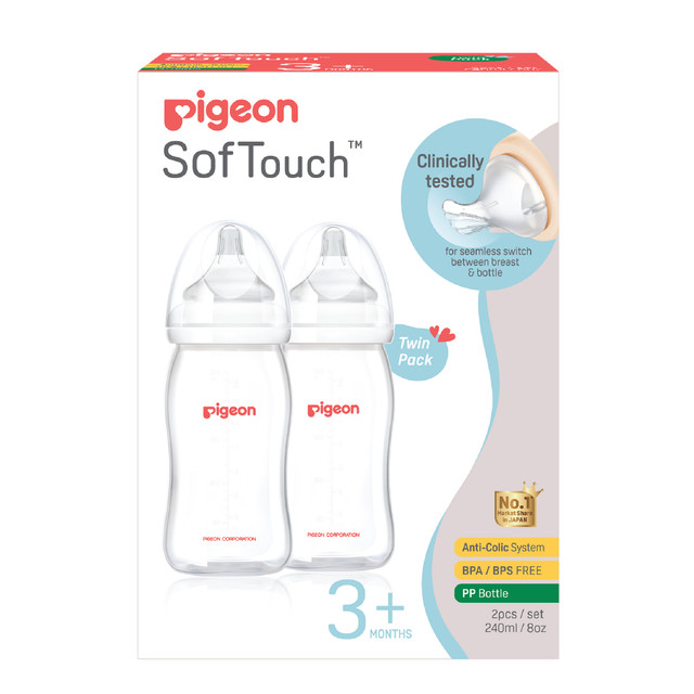 Pigeon Softouch Wide Neck Bottle (PP) 240ml Twin Pack