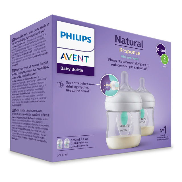 Philips Avent Natural Response Bottle with AirFree Vent, 125ml, 2-pack, SCY670/02