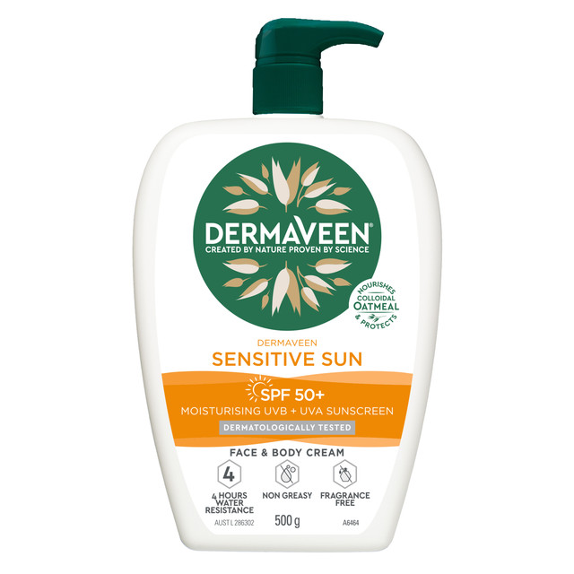 DermaVeen Sensitive Sun SPF 50+ Moisturising UVB + UVA Sunscreen 500g DermaVeen Sensitive Sun SPF 50+ Moisturising UVB + UVA Sunscreen 500g
