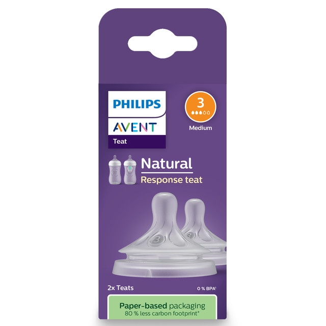Philips Avent Natural Response Teats, 1 month+, Flow 3, 2-pack Philips Avent Natural Response Teats, 1 month+, Flow 3, 2-pack