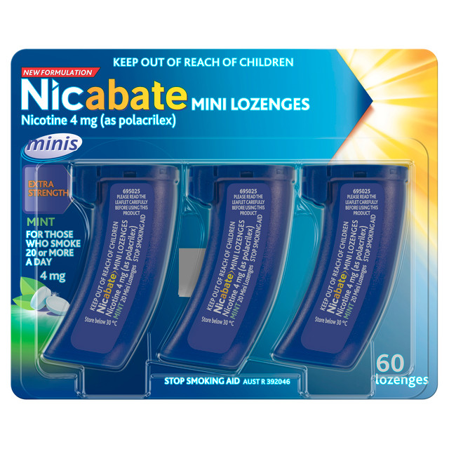 Nicabate Mini Lozenge Stop Smoking Nicotine 4mg Extra Strength Mint 60 Pack