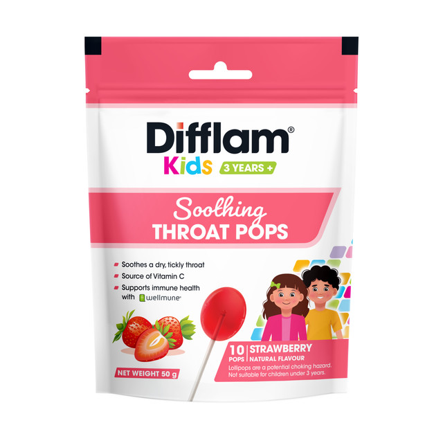 Difflam Kids Throat Pops Strawberry Lollipops