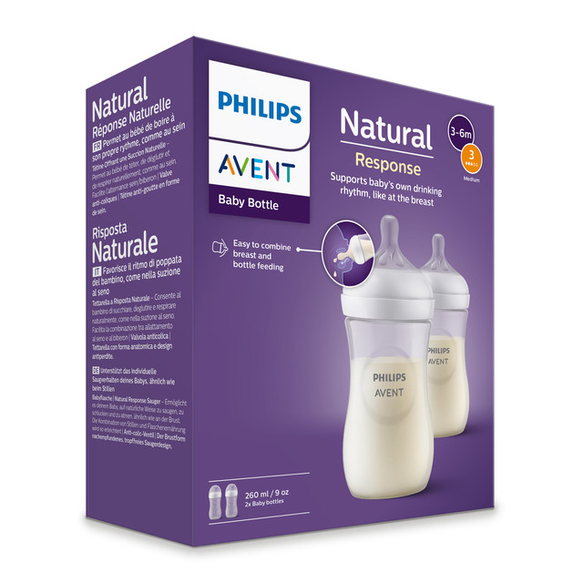 Philips Avent Natural Response Baby Bottles, 260ml, 2-pack, SCY903/02