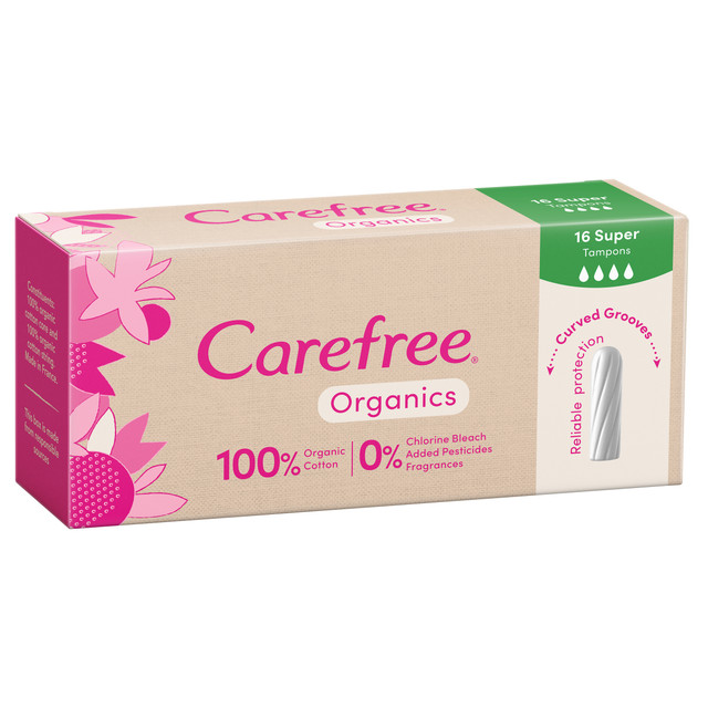 Carefree Organics Super Tampons 16 Pack 