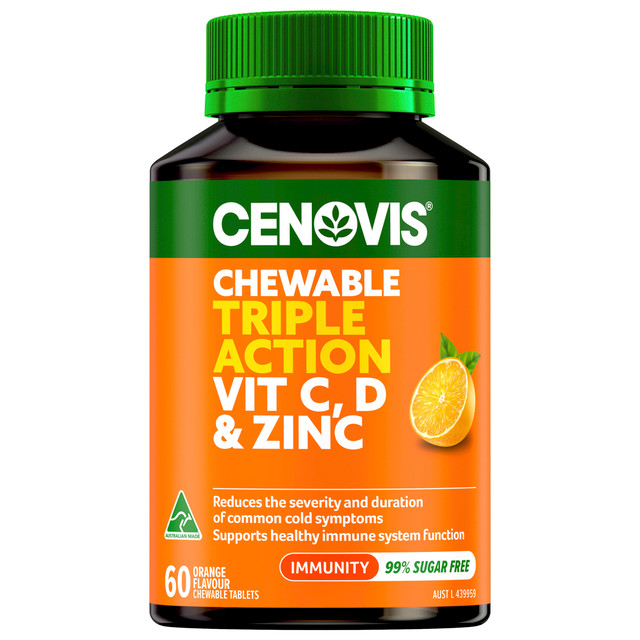 Cenovis Chewable Triple Action Vit C, D & Zinc 60 Tablets