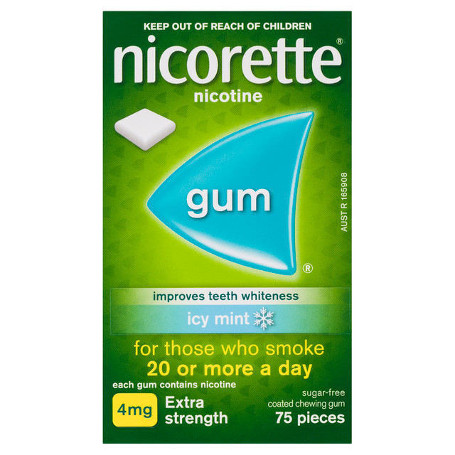 Nicorette Quit Smoking Aid Nicotine Icy Mint Gum  4mg Extra Strength Chewing Gum-Sugar‑Free Smoking Cessation Aid – 75 Pieces