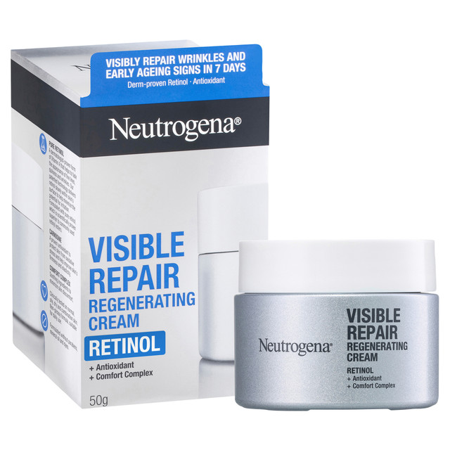 Neutrogena Visible Repair Regenerating Cream with Retinol 50g – Anti-Ageing Face Moisturiser for Wrinkles, Fine Lines & Skin Renewal