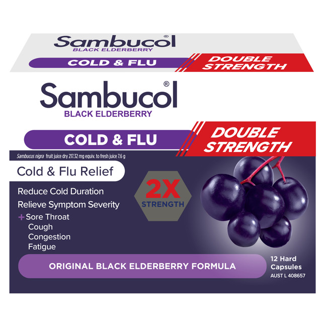 Sambucol Double Strength Cold & Flu Capsules 12s Sambucol Double Strength Cold & Flu Capsules 12s