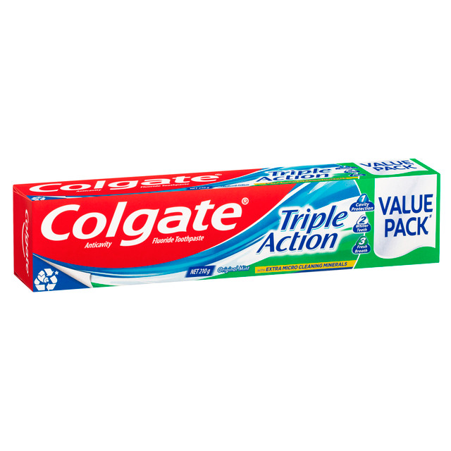 Colgate Fluoride Toothpaste Triple Action with Extra Micro Cleaning Minerals Original Mint Value Pack 210g