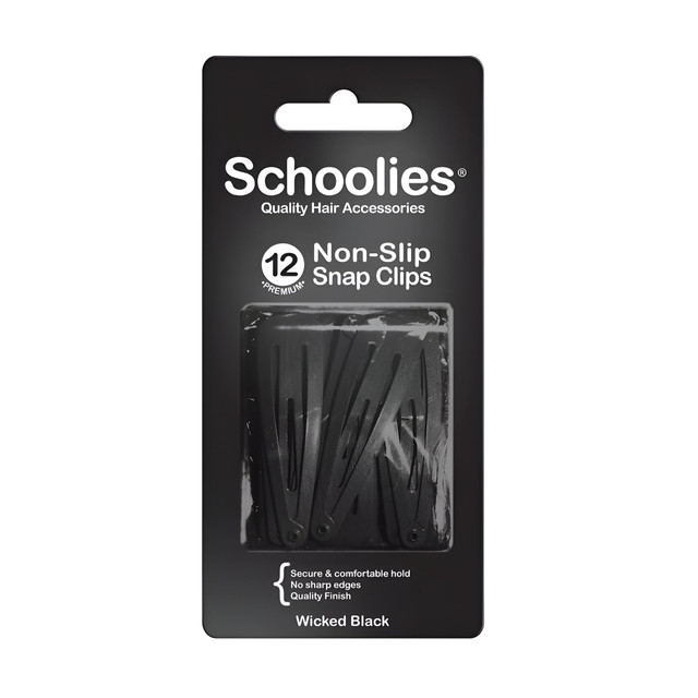 Schoolies Non-Slip Snap Clips 12 Pack - Wicked Black