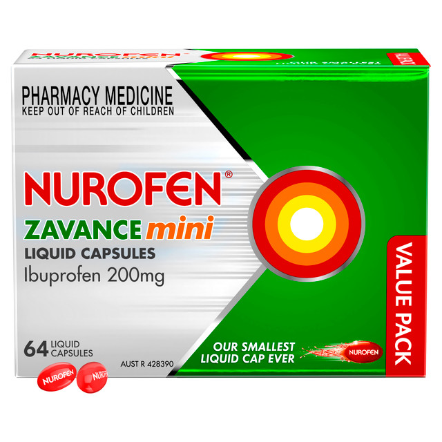 Nurofen Zavance Mini Liquid Capsules Ibuprofen 200mg Pain Relief 64s