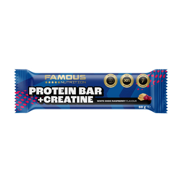 Famous Nutrition Protein + Creatine Bar White Choc Raspberry 60g