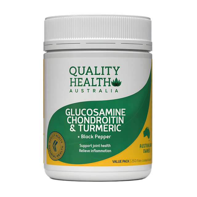 Quality Health Glucosamine Chondroitin & Turmeric + Black Pepper 250 Tablets