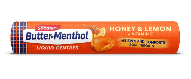 Butter Menthol Honey & Lemon Liquid Centre Sore Throat Lozenges + Vitamin C 10 pack Butter Menthol Honey & Lemon Liquid Centre Sore Throat Lozenges + Vitamin C 10 pack