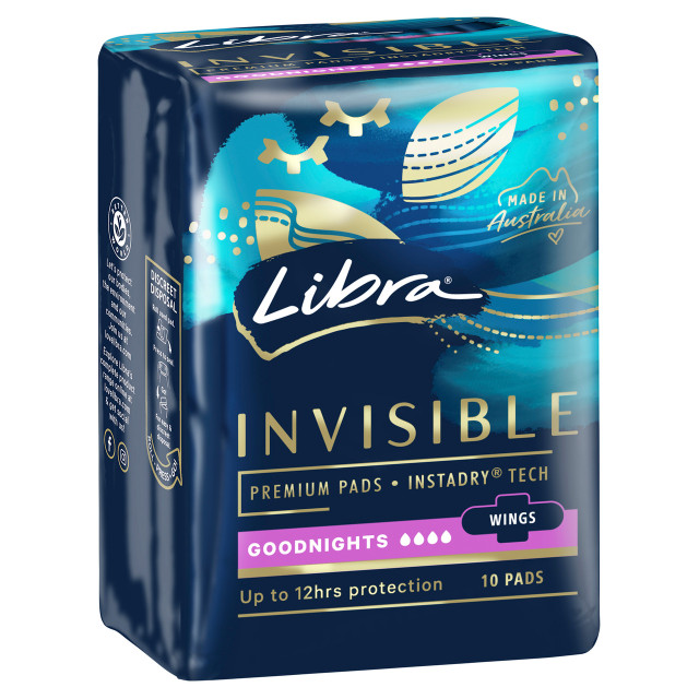 Libra Invisible Pads Goodnights Wings 10 pack Libra Invisible Pads Goodnights Wings 10 pack