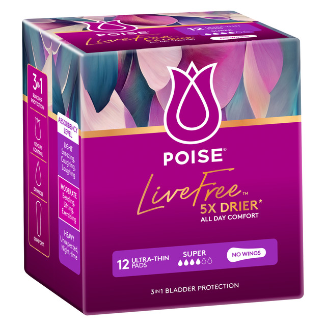 Poise Livefree Incontinence Pads Super No Wings 12 Count