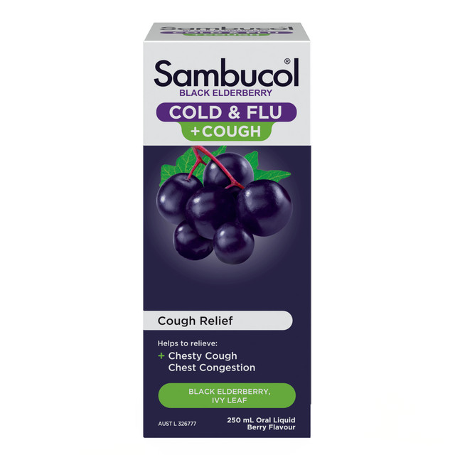 Sambucol Black Elderberry Cold & Flu + Cough Liquid 250mL