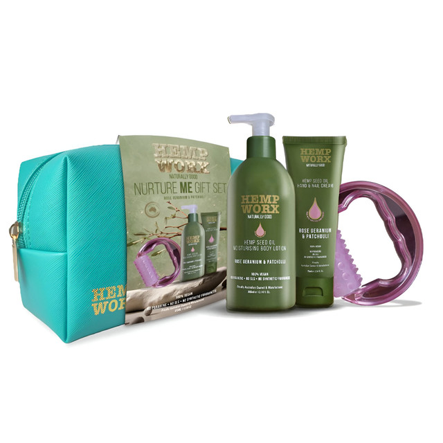 Hemp Worx Nurture Me Rose Geranium & Patchouli Gift Set Hemp Worx Nurture Me Rose Geranium & Patchouli Gift Set
