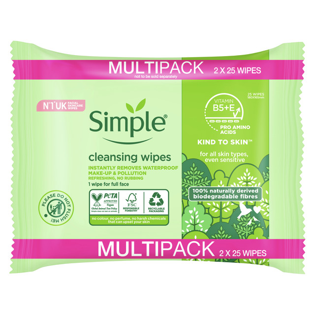 SIMPLE CLEANSING WIPES 50 Pack
