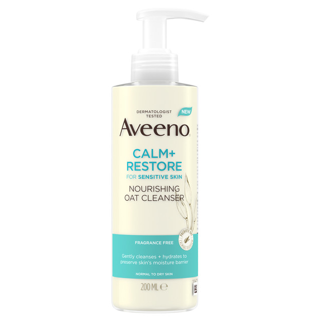Aveeno Calm + Restore Nourishing Oat Cleanser for Sensitive Skin Face Cleanser 200mL – Fragrance Free, Hydrating