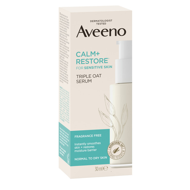 Aveeno Calm + Restore Triple Oat Facial Serum 30mL – Sensitive Skin Soothing Hydrating Face Serum with Feverfew, Fragrance-Free