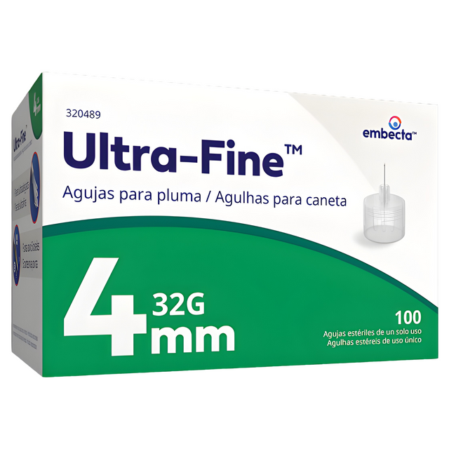 Ultra-Fine 32g 4mm Pen Needles 100 Pack
