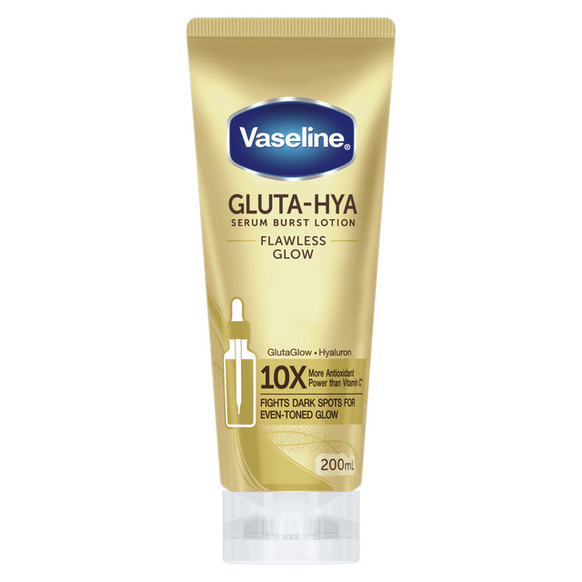 Vaseline Gluta-Hya Serum Burst Body Lotion for an even-toned glow Flawless Glow fights dark spots 200 mL