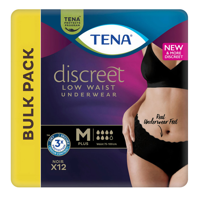 TENA Discreet Women's Lingerie Waist Underwear Black Medium (M) 12 Pack