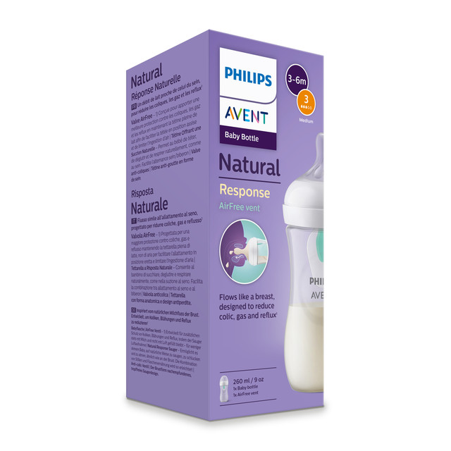 Philips Avent Natural Response Bottle with AirFree Vent, 260ml, 1-pack, SCY673/01