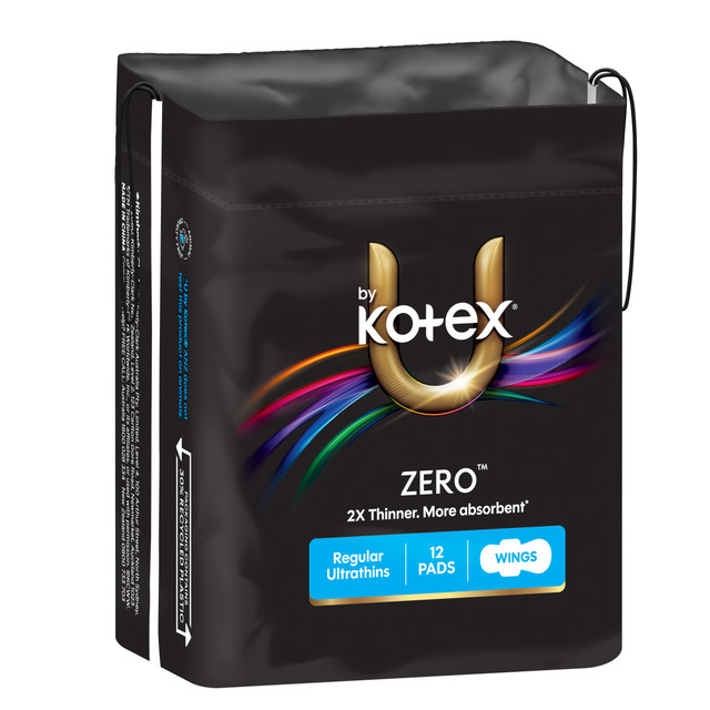 U by Kotex Zero Pads Regular With Wings 12 Count
