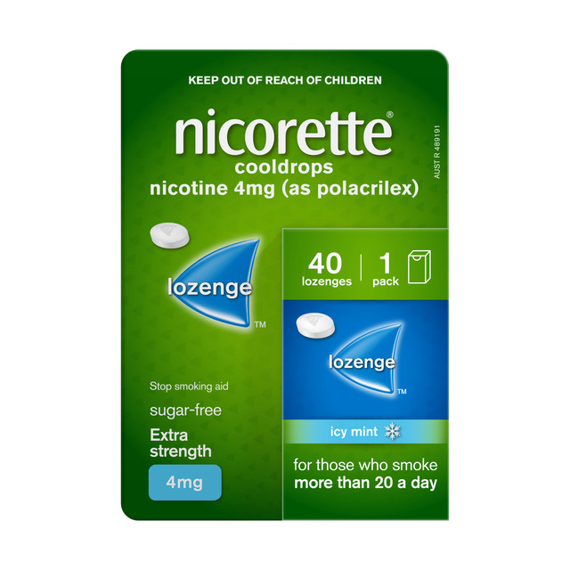 Nicorette Quit Smoking Extra Strength Nicotine Lozenge Cooldrops 4mg 40s