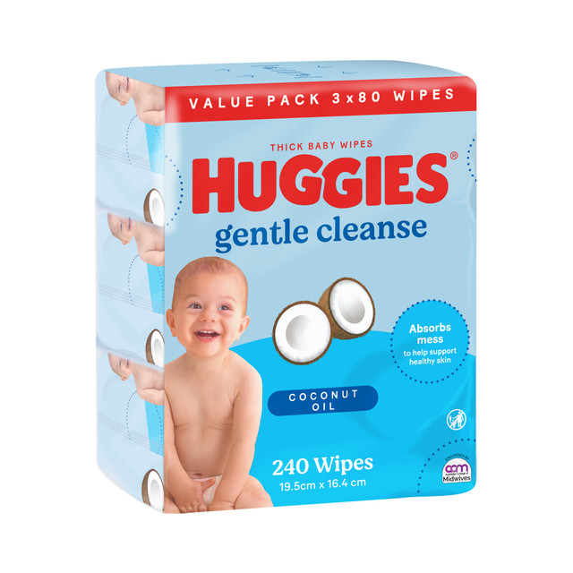 Huggies Gentle Cleanse Baby Wipes Coconut Oil 240 Pack