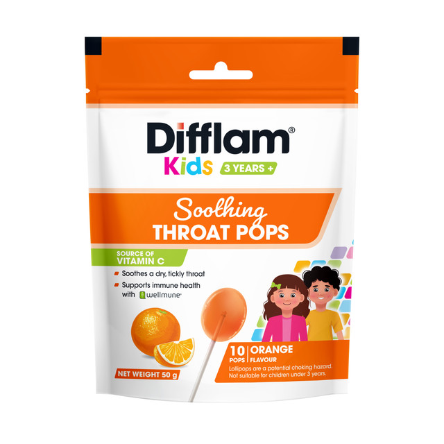 Difflam Kids Soothing Throat Pops Orange 10 Lollipops