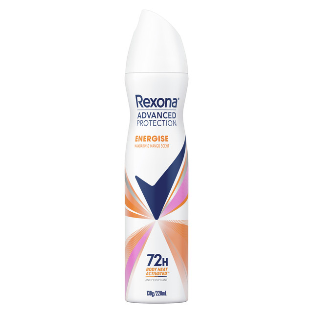 Rexona Women Advanced Protection Antiperspirant deodorant aerosol Energise Antiperspirant Body Heat Activated technology 220 mL