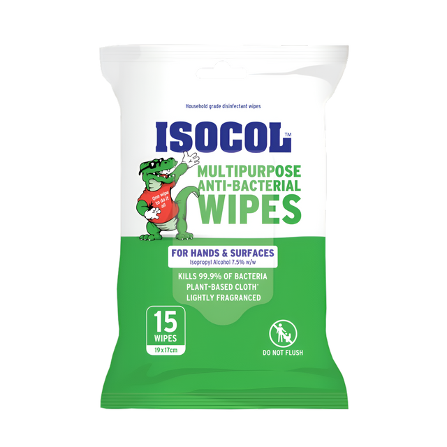 Isocol Multipurpose Anti-Bacterial Wipes 15 Pack