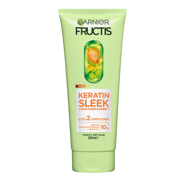 Garnier Fructis Keratin Sleek Conditioner for frizzy, dry hair, 3 days of Sleek & Shine Hair 200ml