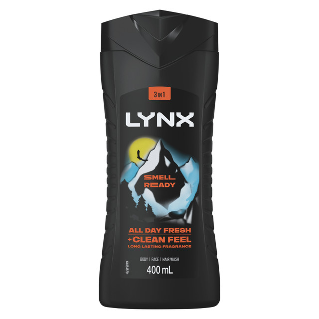 LYNX 3in1 Body Wash All day fresh + clean feel SMELL READY Long lasting fragrance 400ml