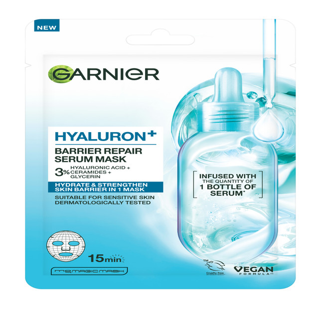 Garnier Hyaluron+ Barrier Repair Serum Mask. Enriched with Hyaluronic Acid + Ceramides.