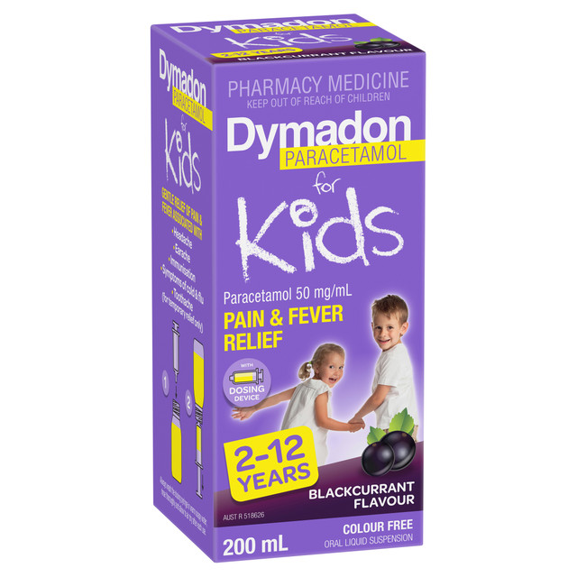 Dymadon Paracetamol for Kids 2-12yrs BLACKCURRANT 200mL