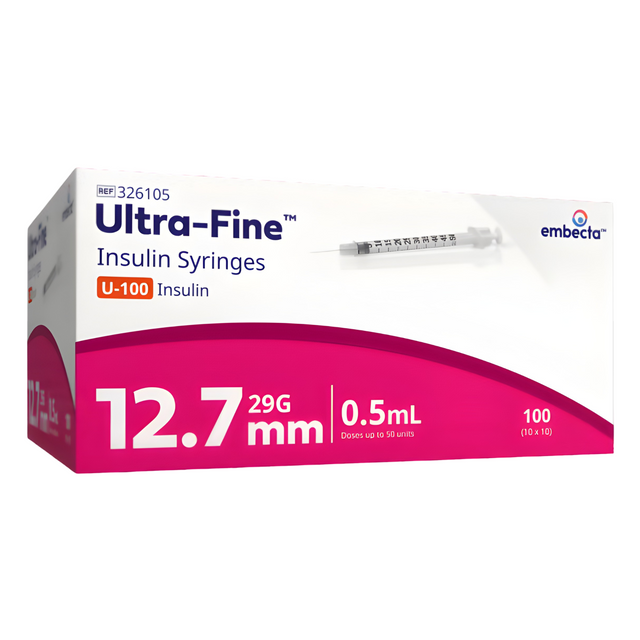 Ultra-Fine 1ml 29g 12.7mm Insulin Syringe 100 Pack