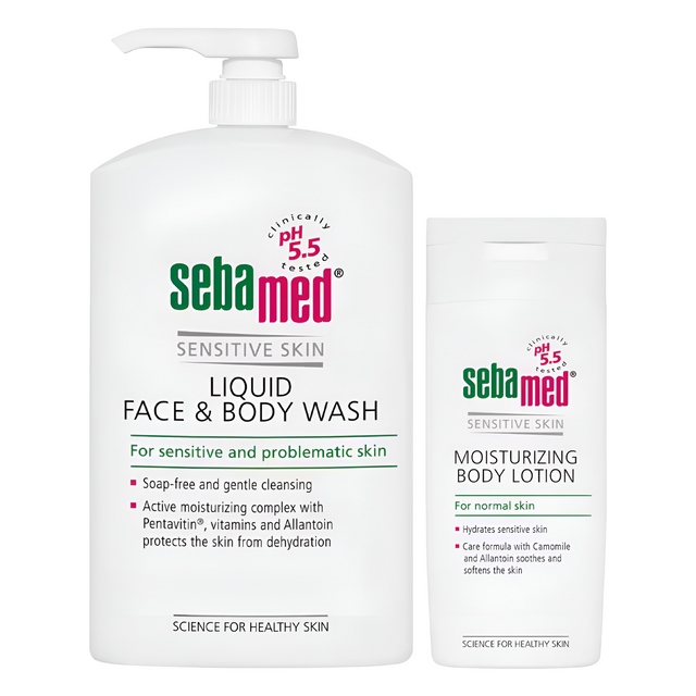 Sebamed Liquid Face & Body Wash Pump 1 Litre with Bonus Moisturising Lotion 200ml