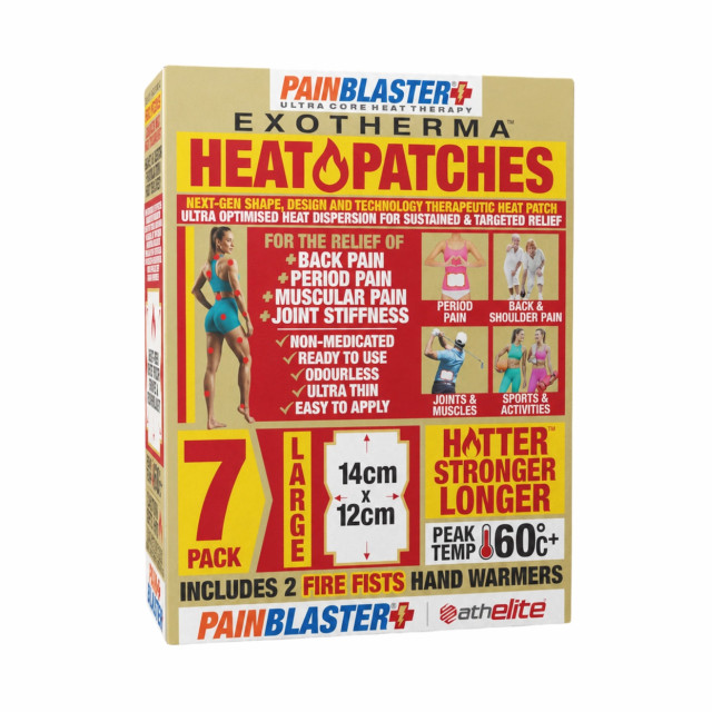 PAIN BLASTER EXOTHERMA HEAT PATCHES - LARGE (14cm x 12cm) 7 PACK WITH 2 FIRE FISTS HANDWARMERS